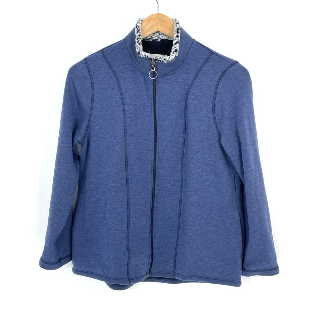 Cuddl Duds Womens Medium Blue Zip Up Jacket Faux Sherpa Collar